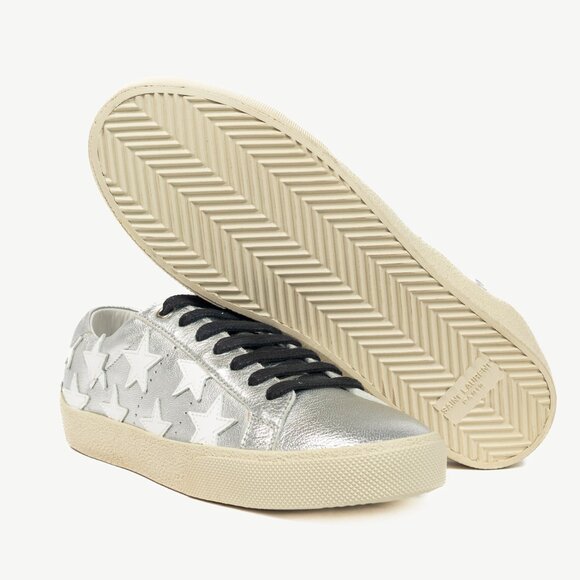 Saint Laurent Court Classic Star Metallic Silver Low-Top Sneakers - Picture 4 of 10